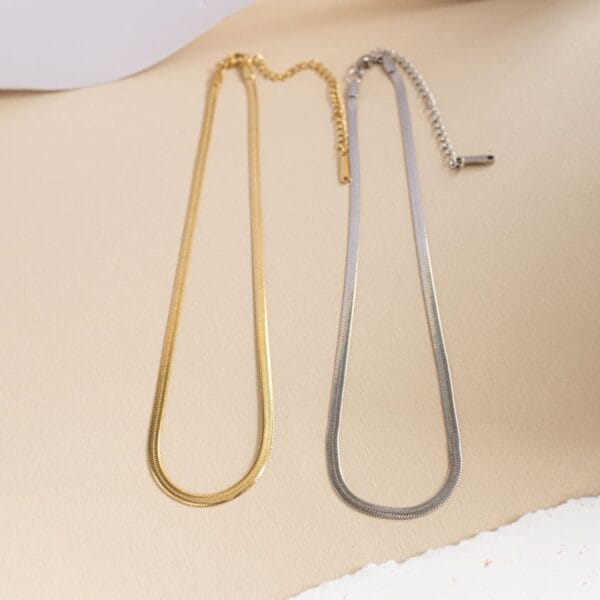 deux colliers couleur or et argent plats