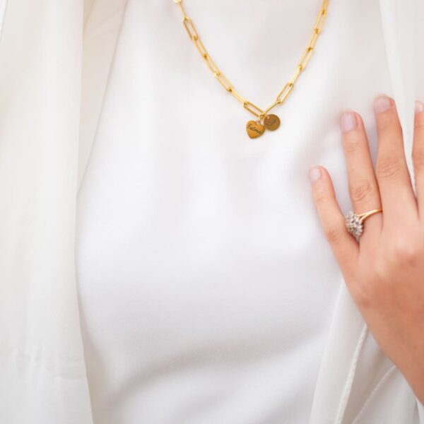 deux pendentif sur le bijou à anneaus - collier -