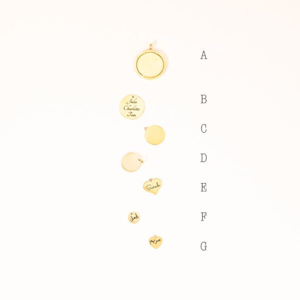 Lot de 7 pendentif dorés à personnalisé numérotés de A à G