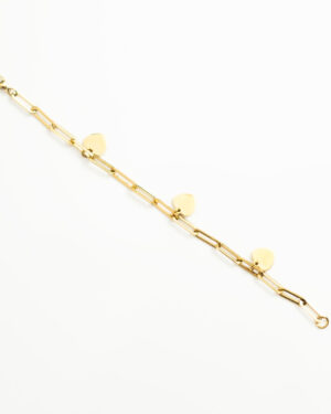 BRacelet doré à anneaux avec 3 pendentif coeurs attachés, personnalisés